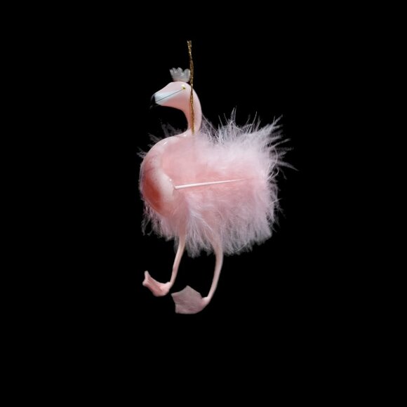 De Carlini Pink Glass Legs Flamingo Feathered Christmas Ornament Made In Italy - Picture 1 of 8